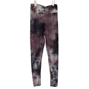 AQ-Sport Women's Purple Black White Tie Dye Textured Stretch Leggings Size Small